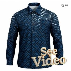 NWOT Blue/White Long Sleeved Shirt Abstract Geometric & Varied Dots